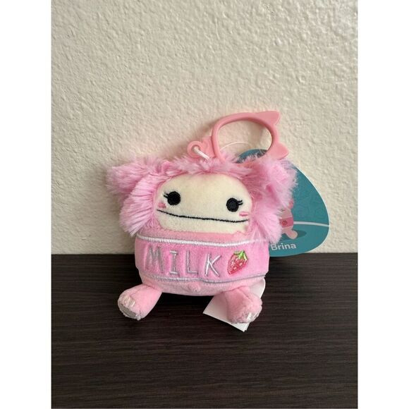 Squishmallows Brina The Bigfoot Strawberry Milk 3" Clip-On Keychain - Picture 1 of 5